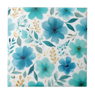 Azulejo De Cerâmica Flores Elegantes Azuis-Vazias-Botânicas