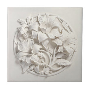 Azulejo De Cerâmica Flores Elegantes em Relevo Branco Falso