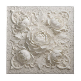 Azulejo De Cerâmica Flores Elegantes em Relevo Branco Falso