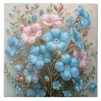 Azulejo De Cerâmica Flores Elegantes Rosa e Azul