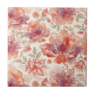 Azulejo De Cerâmica Flores em Pastel àquarela Laranja Claro