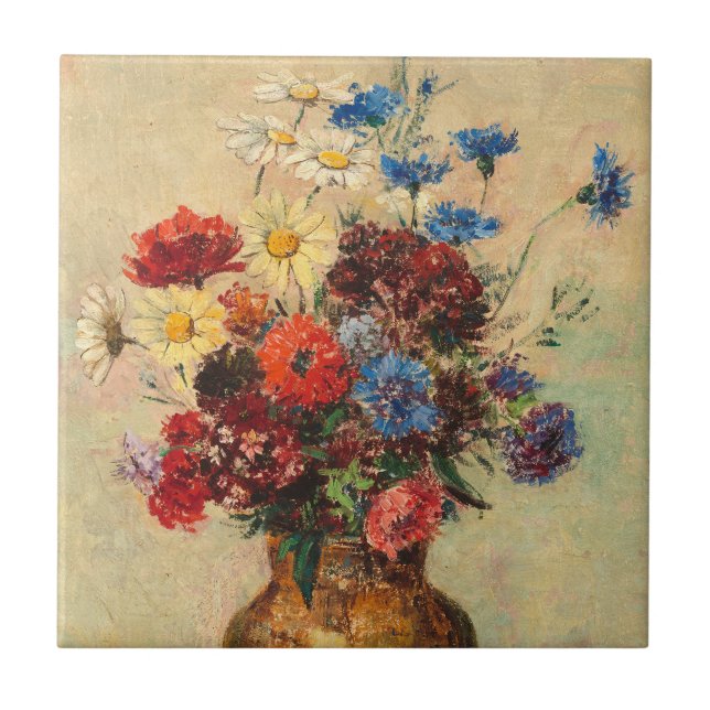 Azulejo De Cerâmica Flores em um vaso, c.1910 (Frente)