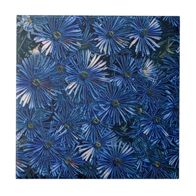 Azulejo De Cerâmica Flores Estilizadas Azuis Profundo (Frente)