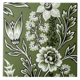 Azulejo De Cerâmica Flores Fantásticas (Verde Musgo) Arte Refinado