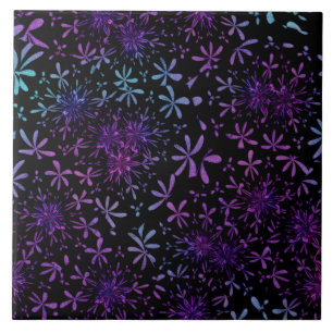 Azulejo De Cerâmica Flores florais roxas do Aqua retro