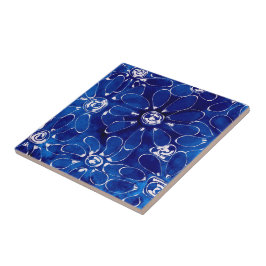 Azulejo De Cerâmica Flores Flores Abstrato Branco Azul