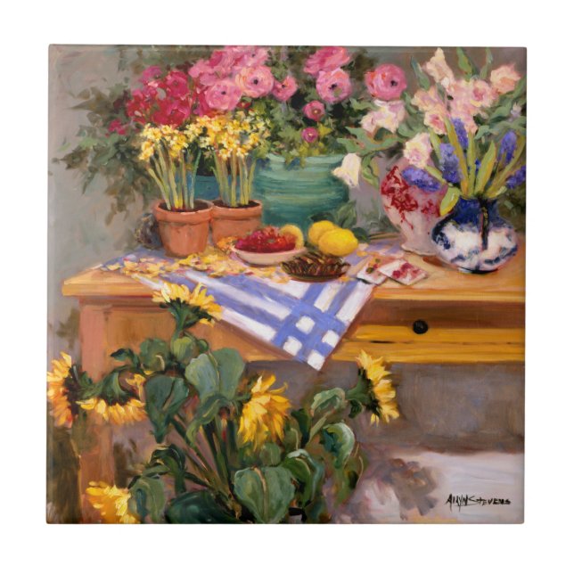 Azulejo De Cerâmica Flores frescas mim (Frente)