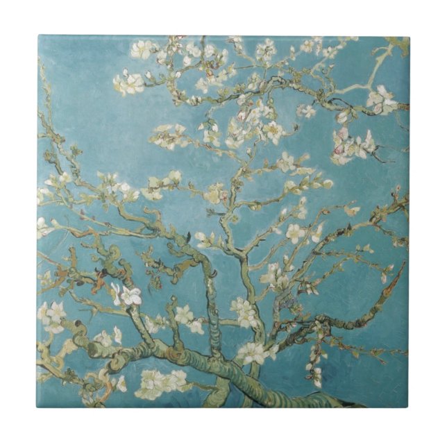 Azulejo De Cerâmica Flores Gogh Branches Almond Blossomo Natureza (Frente)