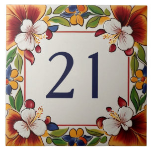 Azulejo De Cerâmica Flores Havaianas - Placa de Número de Casa Floral
