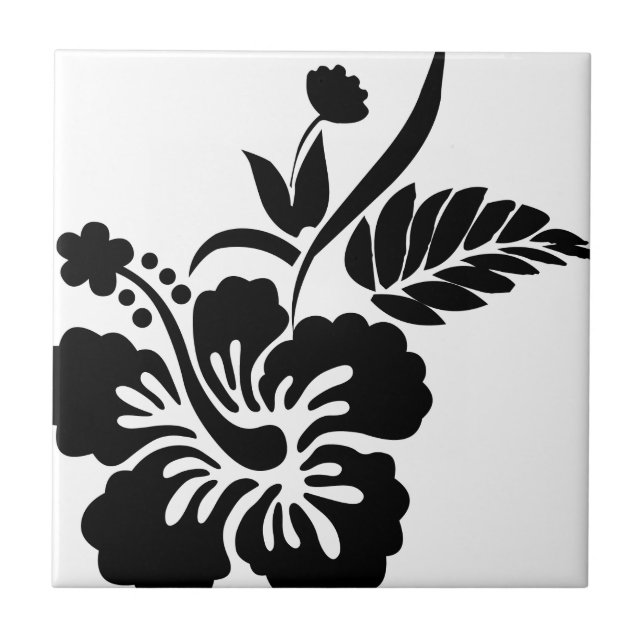 Azulejo De Cerâmica Flores havaianas preto e branco (Frente)