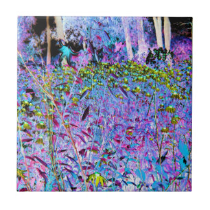 Azulejo De Cerâmica Flores Impressionistas de Chartreuse e Aqua Garden