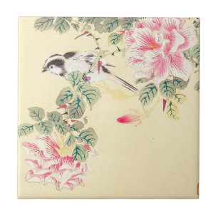 Azulejo De Cerâmica Flores Japão do ukiyo-e de Imao Keinen do pássar