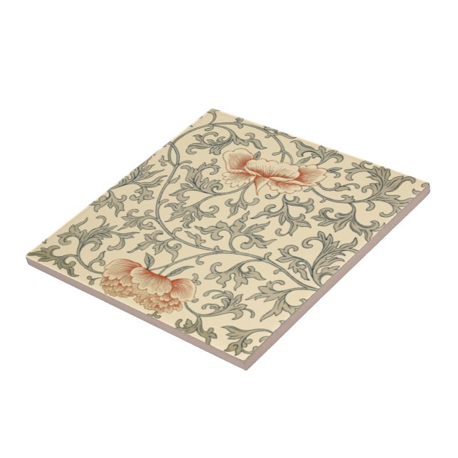 Azulejo De Cerâmica Flores Laranja Claras Chinesas ~ Folhas De Cinza ~ (Lateral)