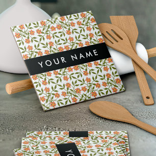 Azulejo De Cerâmica Flores Laranja, Padrão Floral, Boho, Seu Nome
