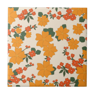 Azulejo De Cerâmica Flores Laranja, Padrão Floral, Padrão De Flores