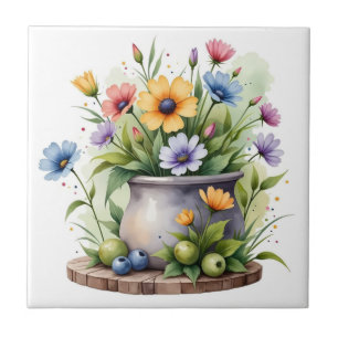 Azulejo De Cerâmica flores laranja, rosa, amarelo e azul