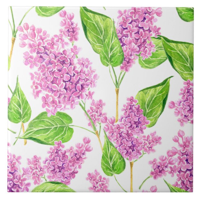 Azulejo De Cerâmica Flores lilás cor-de-água rosa (Frente)