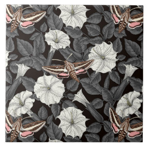 Azulejo De Cerâmica Flores-lua e mariposas-esfinge 2