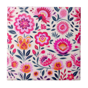 Azulejo De Cerâmica Flores mexicanas cor-de-rosa BOHO Chic Floral