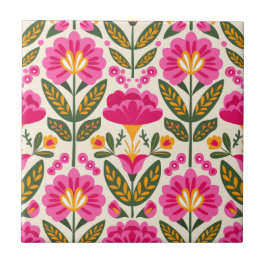 Azulejo De Cerâmica Flores Mexicanas Talavera Rosa Fúcsia Floral