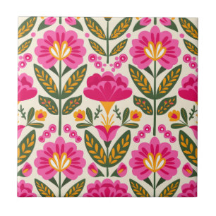 Azulejo De Cerâmica Flores Mexicanas Talavera Rosa Fúcsia Floral