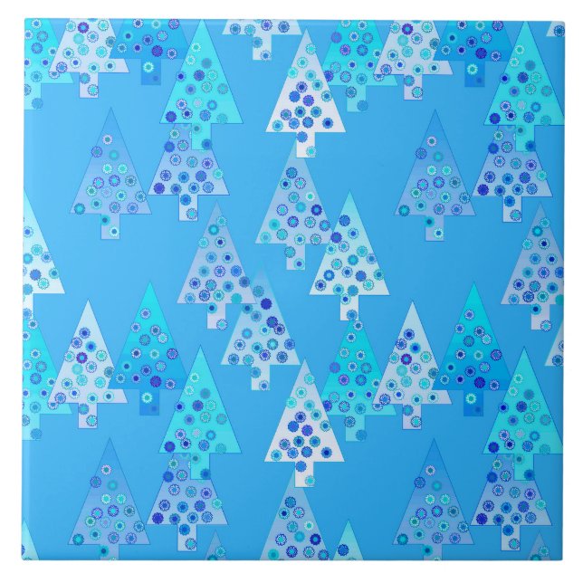 Azulejo De Cerâmica Flores modernas árvores de Natal - azul-céu (Frente)