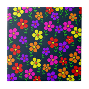 Azulejo De Cerâmica Flores Multicoloridas Padrão Floral