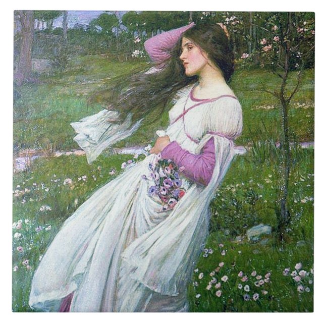 Azulejo De Cerâmica Flores no Vento, John William Waterhouse (Frente)