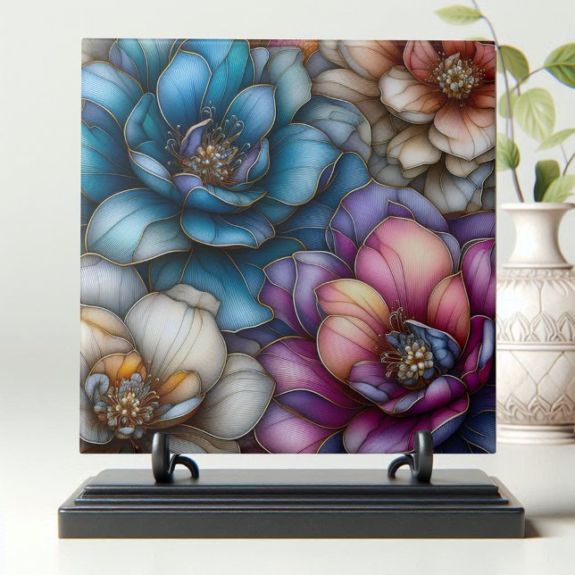 Azulejo De Cerâmica Flores Opulentes com Acentos Dourados Shimmering (Criador carregado)