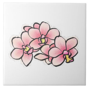 Azulejo De Cerâmica Flores Orquídeas Rosa Design de Aquarela
