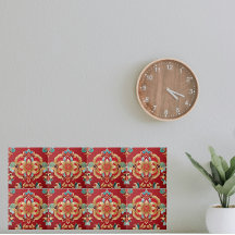 Flores Ouros Orientais Fundo Vermelho