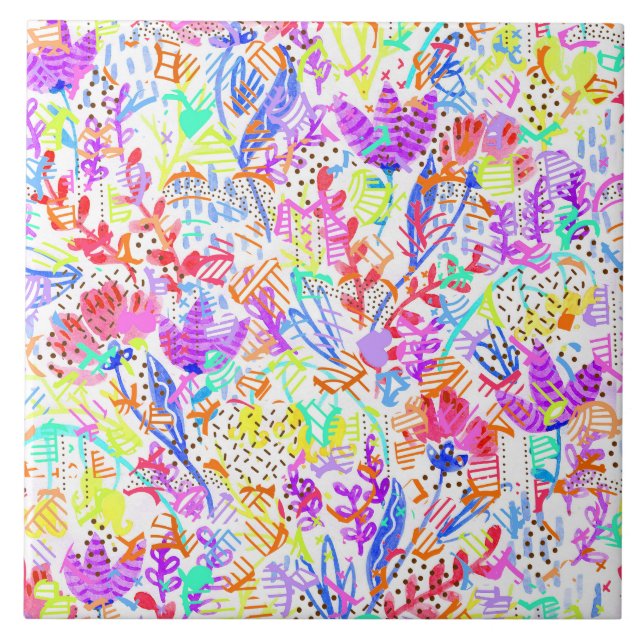 Azulejo De Cerâmica Flores pastéis abstratas (Frente)