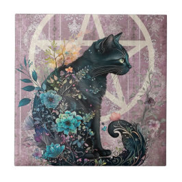 Azulejo De Cerâmica Flores Pentálicas de Gato Preto em Greve