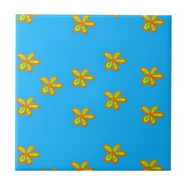 Azulejo De Cerâmica flores pintadas em azul (Frente)