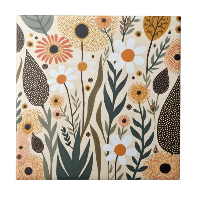 Azulejo De Cerâmica Flores Plantas Boho Botânico Design 389 (Frente)