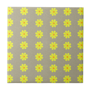Azulejo De Cerâmica Flores primavera amarelas nas cinzas abstratos