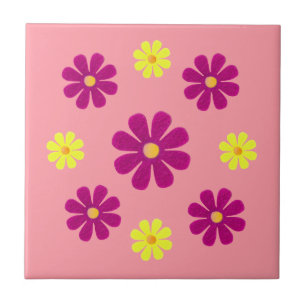 Azulejo De Cerâmica Flores primavera cor-de-rosa e amarelas para cozin