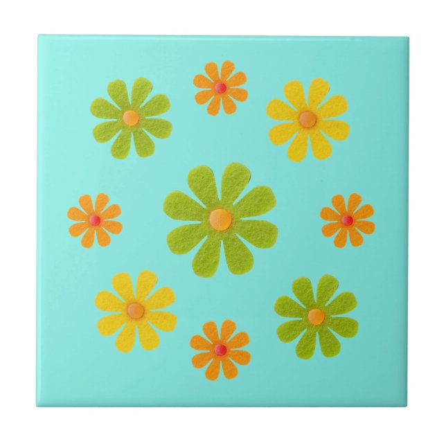 Azulejo De Cerâmica Flores primavera laranja e amarelas para cozinha (Frente)