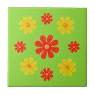Azulejo De Cerâmica Flores primavera, vermelhas e amarelas, para cozin