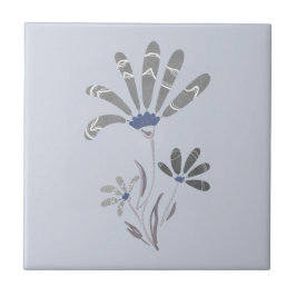 Azulejo De Cerâmica Flores Psicodélicas abstrato em Escala de Cinza