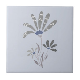 Azulejo De Cerâmica Flores Psicodélicas abstrato em Escala de Cinza