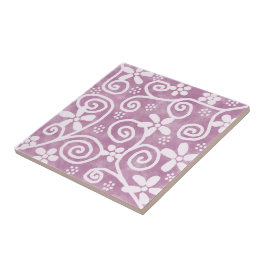 Azulejo De Cerâmica Flores Redemoinhos Padrão Rosa Branco Empoeirado C