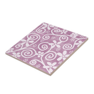Azulejo De Cerâmica Flores Redemoinhos Padrão Rosa Branco Empoeirado C