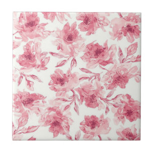 Azulejo De Cerâmica Flores Rosa Bege Pintadas a Aquarela Floral Arejad
