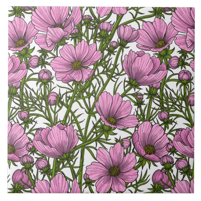 Azulejo De Cerâmica Flores rosa Cosmos (Frente)