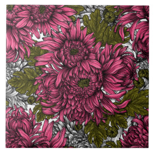 Azulejo De Cerâmica Flores rosa crisântemo