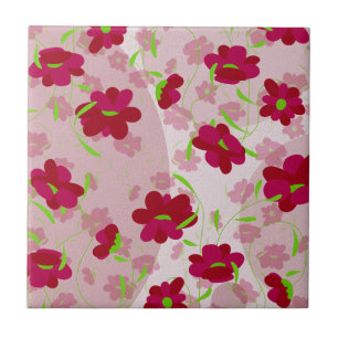 Azulejo De Cerâmica Flores Rosa e Vermelha - Floral
