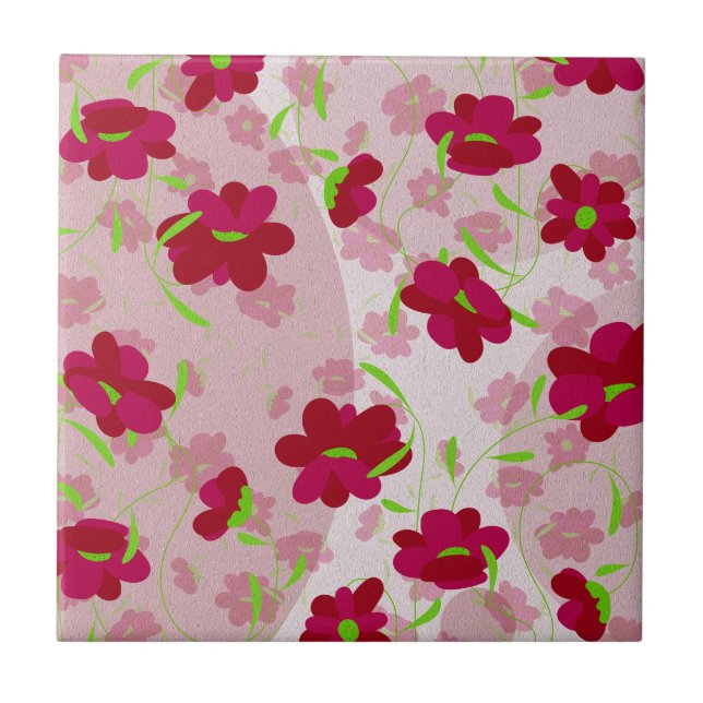 Azulejo De Cerâmica Flores Rosa e Vermelha - Floral (Frente)