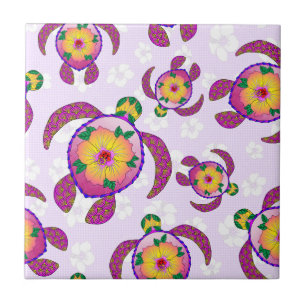 Azulejo De Cerâmica Flores Rosa Honu Turtles Hibiscus