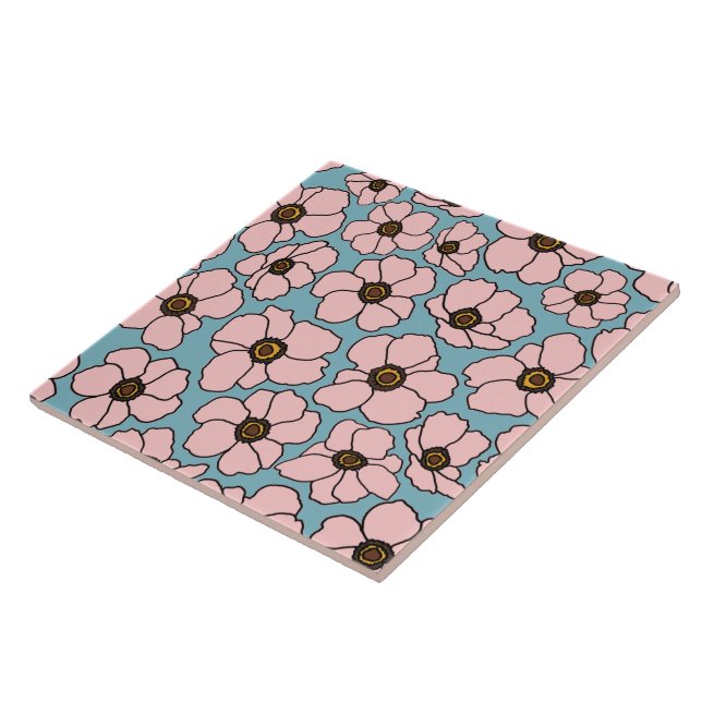 Azulejo De Cerâmica Flores Rosa Mod em Azul  (Lateral)